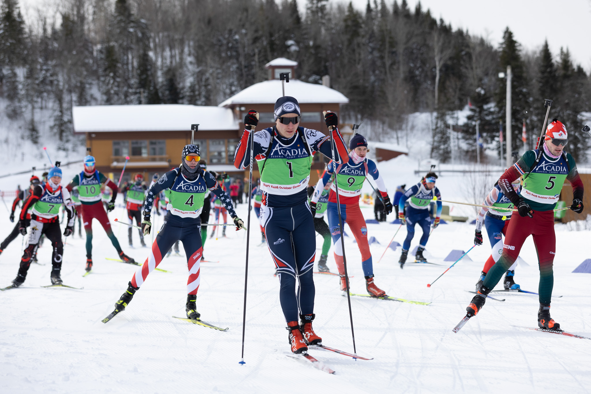 Athletes during mass start race